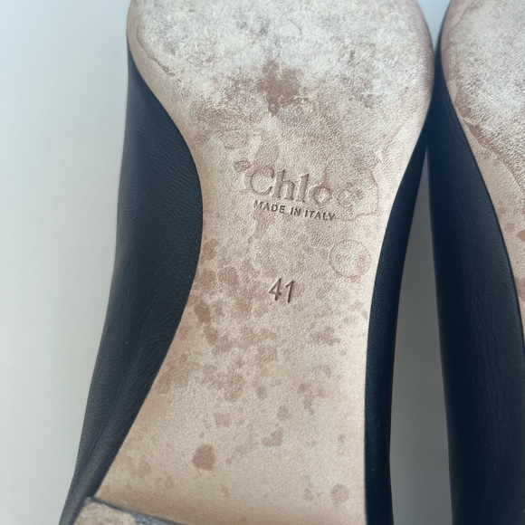 Chloé - Lauren Scalloped Leather Ballet Flats - Black Leather - Picture 5 of 7